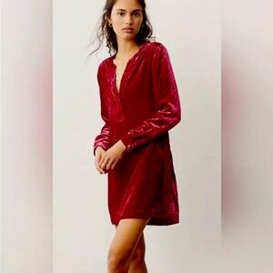 ANTHROPOLOGIE Women’s M Melody Velvet Tunic Dress Pockets Cranberry Relaxed Fit